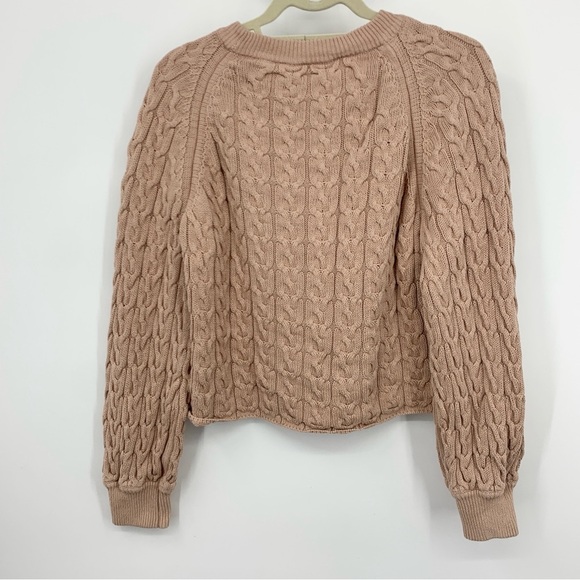 J Crew Women Size Medium Sweater Mauve Brown Cable Knit Crewneck Relaxed Fit Top - Picture 4 of 9